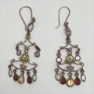 New Gold Tone Chandelier Multicolor Stone Colorful Drop Dangle Earrings